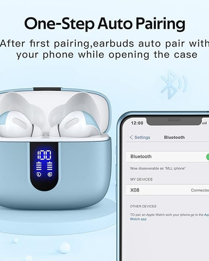 TAGRY Bluetooth Headphones True Wireless Earbuds 60H Playback LED Power Display Earphones with Wireless Charging Case IPX5 Waterproof in-Ear Ear buds with Mic for TV Smart Phone Laptop Computer Sports