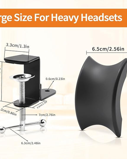 Singzhu Heavy-Duty Metal Headphone Stand Hanger for Large Gaming Headsets - Saddle-Shaped Holder & Desk Clamp (Fits 2in Thick Surfaces) - Durable Steel, Space-Saving Design