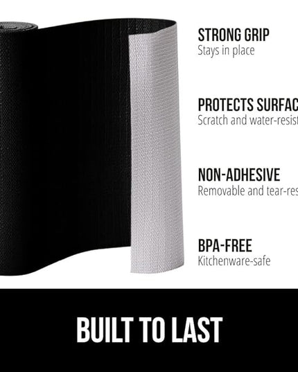 GORILLA GRIP DripGuard Shelf Liner, Non Adhesive Drawer and Kitchen Cabinet Protector, Slip Resistant BPA Free Smooth Surface Plastic Liners for Cabinets, Bathrooms, Closets, 12x240 Inch, Black