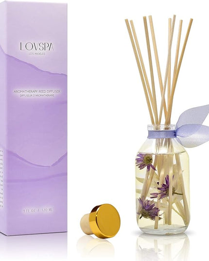 LOVSPA Reed Diffuser Set, Lavender Vanilla Scented Oil Diffuser with Sticks, Home Fragrance Accessories for Bathroom Shelf Decor, Aroma Diffusers for Home or Office Desk, USA Made