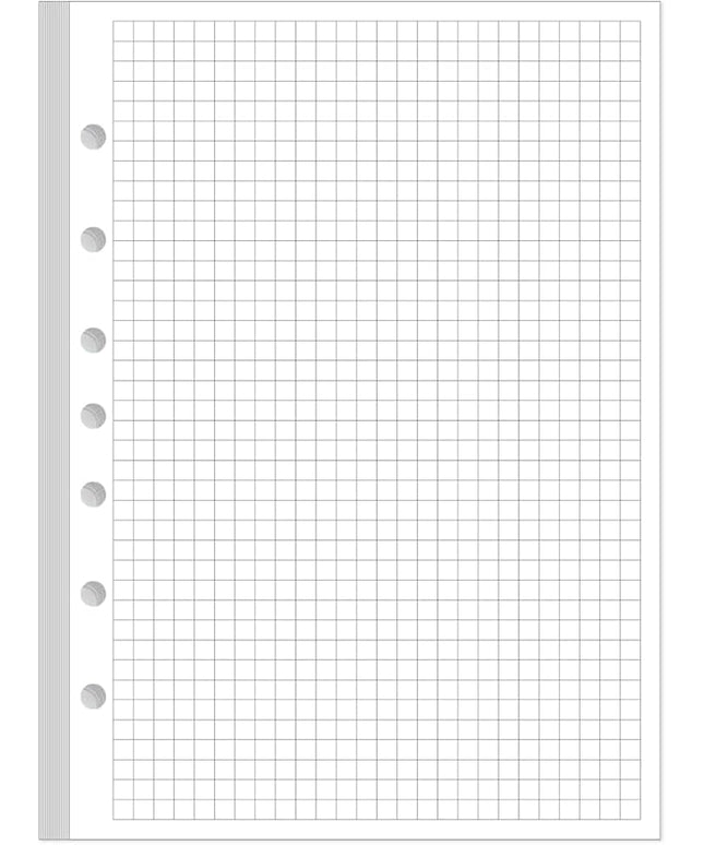 A5 Grid Refill Paper, 7-Hole Graph Paper, 100Sheets / 200Pages Loose-Leaf Grid Paper, 100gsm White Paper, 5.8" x 8.3 "