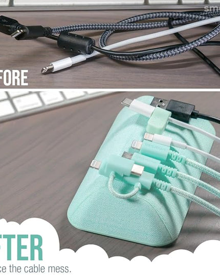 Smartish® Magnetic Cord Holder - Bigger Cable Wrangler Stocking Stuffer Organizer with Magnet Clips for Charger Management on Desktop, Nightstand - Holds 6+ Cables - Teal Me More