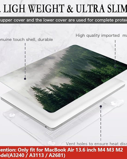 CISSOOK Compatible with MacBook Air 13.6 inch Case A3240 A3113 A2681 2025 2024 2022 Release, Forest Hard Shell Case with Keyboard Cover Type C to USB Transfer for MacBook Air 13.6 M2 M3 M4, Forest