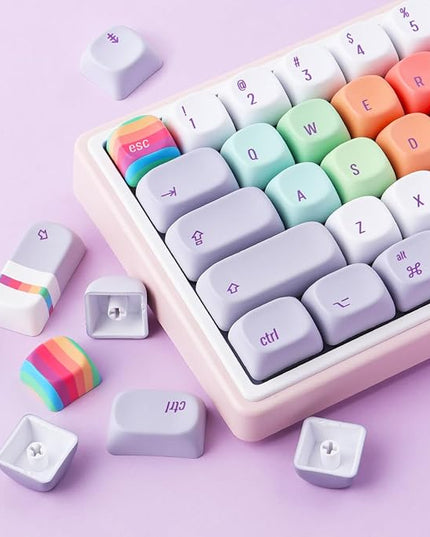 Tsungup MOA Profile Keycaps,131 Keys Gray Rainbow Candy Custom Keycaps,PBT Cute Dye Sub Key Caps Keyboard Keycap Set for MX Switches Mechanical