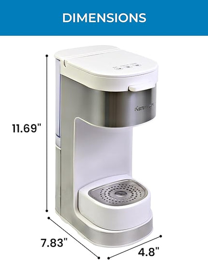 Kenmore Single Serve Coffee Maker – 6–14 Oz Brew Sizes, Compatible with Keurig K‑Cup Pods & Ground Coffee, One Cup Brewer, Travel Mug Friendly, Auto Shut‑Off, Hot & Iced maquina de cafe, White