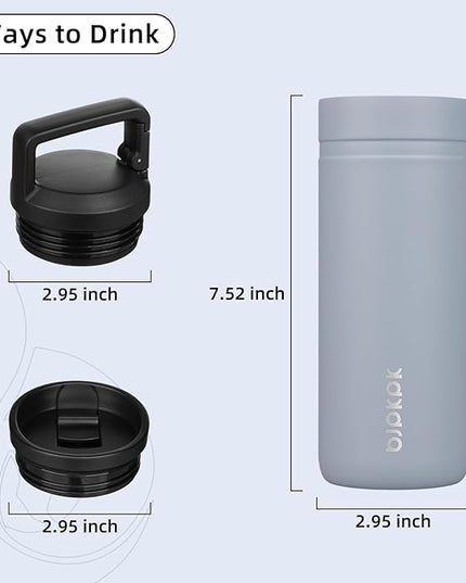 BJPKPK Insulated Water Bottle with 2 Lids,20 oz Double Wall Stainless Steel Vacuum Tumbler Travel Coffee Mug,Wide Mouth Thermal Cup,Haze Blue