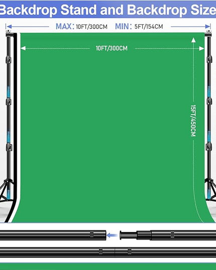 EMART 10x10ft Backdrop Stand Heavy Duty, Adjustable Photography Background Support System with 10x15ft Polyester Backdrop(Black/White/Green) for Photography Studio, Parties, Wedding, Video Shooting