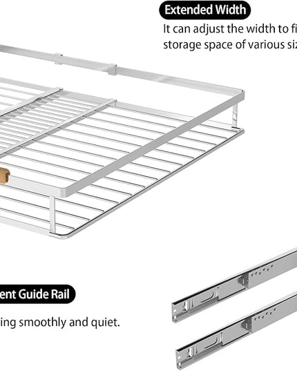 Pull Out Cabinet Organizers,Expandable Slide Out Storage Shelves,D:17.1” x W:12”-18.3” Stainless Steel Storage Drawers,3 Packs of Heavy Duty Gliding Cupboard Shelves for Home Kitchen Pantry Cupboard