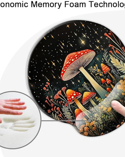 Ergo Comfort Gel Wrist Rest Mouse Pad-Ergonomic Office Mousepad with Wrist Support-Non-Slip, Design Desk Accessories Mat for Home&Game Decor Mushroom Star