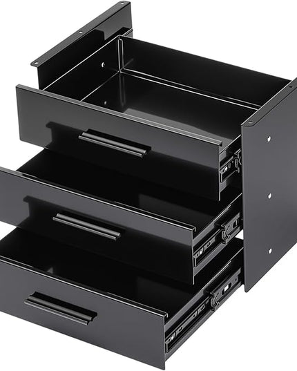 Menkxi 16 Inch Slide out Under Desk Drawer 3 Layer Pull out Desk Organizer Storage Metal Mounted Sliding Hidden Under Counter for Writing Office Sit Stand Workstation, Vertically Stacked, Black