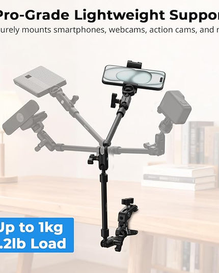 SmallRig 22.4" Magic Arm with Super Clamp, Overhead Phone Mount, Flexible Desk Camera Mount with 1/4" Screw and Cable Clip, Max Load 2.2lb, for iPhone, Action Camera, Video Light, Webcam, Mic - 5625