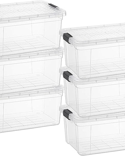 Superio Clear Storage Boxes with Lids, 21 Quart Plastic Container Bins for Organizing, Stackable Crates, BPA Free, Non Toxic, Odor Free, Organizers for Home, Office and Dorm, 6 Pack