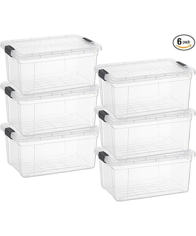 Superio Storage Bins with Lids- 6 Pack, 1.85 Qt Clear Boxes for Organizing, Stackable Plastic Containers- BPA Free, Non-Toxic, Odor Free, Organizer for Home, Office, Dorm