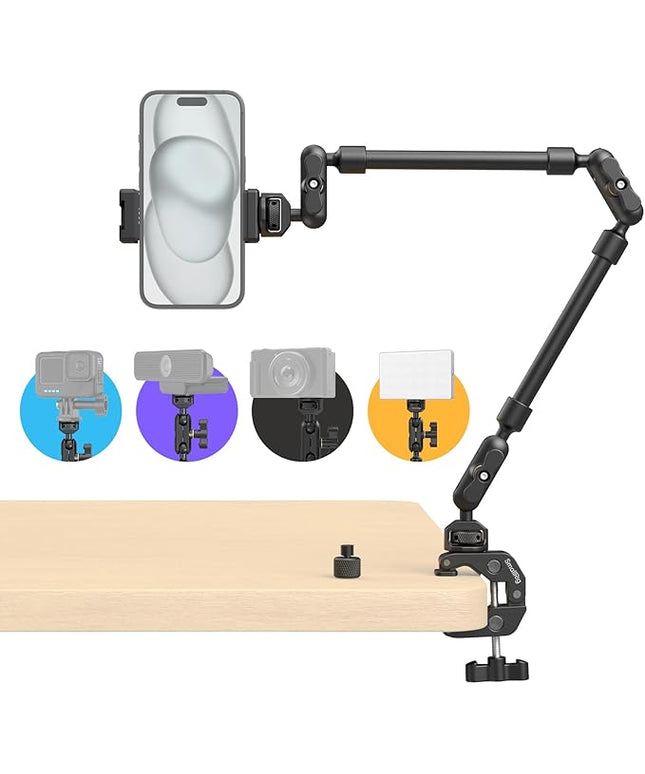 SMALLRIG 22" Magic Arm Clamp, Overhead Phone Mount Holder Stand, Flexible Desk Camera Mount, Articulating Friction Boom Arm, for POV Shot, Filming, Light, Webcam, Action Camera