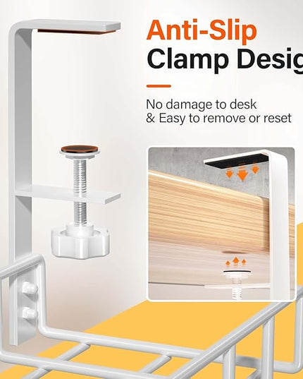 3 Pack Cable Management Under Desk Tray, 47.1" No Drill Under Desk Wire Management with Upgraded Clamp, Metal Cord Organizers with Cable Organizers, PC Cord Organization Rack, White