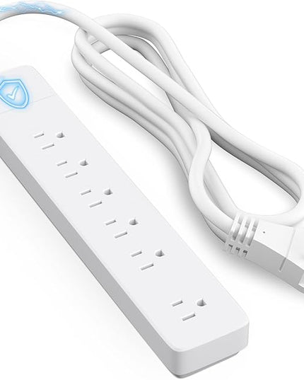 Elecan 3 Prong Power Strip with 8 FT Extension Cord, 5 AC Outlets+1 Widely Spaced Outlet, Space Saving 45 Degree Flat Plug, 14AWG 1875W 125V 15A, Wall Mountable Multi Outlet Extender, ETL, White