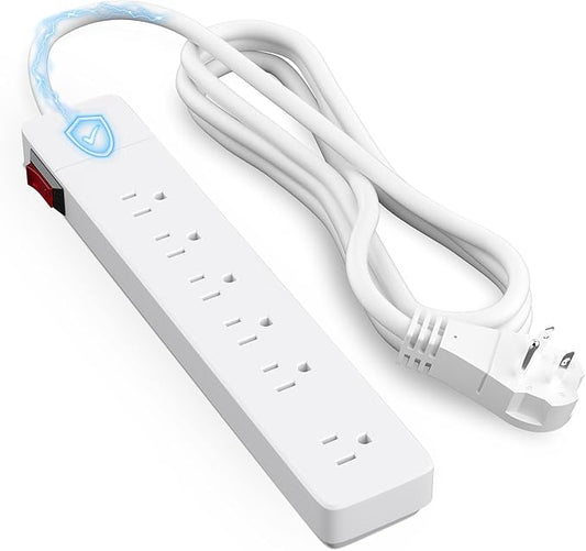 Elecan 3 Prong Power Strip with 4 FT Extension Cord, 5 AC Outlets+1 Widely Spaced Outlet, Space Saving 45 Degree Flat Plug, 14AWG 1875W 125V 15A, Wall Mountable Multi Outlet Extender, ETL, White