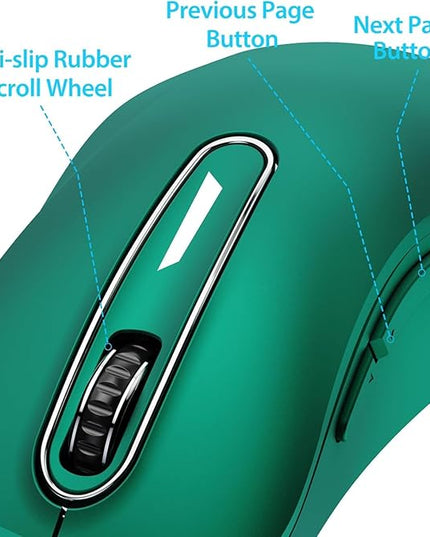 memzuoix 2.4G Wireless Mouse, 1400 DPI Computer Mice USB Receiver, Portable Wireless USB Mouse Battery Powered Cordless Mice for Laptop, PC, Desktop, 5 Buttons (Dark Green)