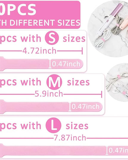 70pcs Cable Ties Reusable Pink Wire Ties Cable Management Cord Ties Reusable for Electronics Hook and Loop Cable Ties for Computer 4 6 8 Inch