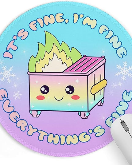Colorful Dumpster Round Mouse Pad 8.6 x 8.6 Inch, Cute Funny Mousepad for Laptop Gaming, Stitched Edge Non-Slip Rubber Base, Home Office Decor Desk Accessories