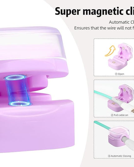 Magnetic Cable Clips Cord Organizer Holder, 6 Pack Adhesive Wire Holder Keeper Organizer USB Charging Cable Storage Holder for Home Office Phone Car Wall Desktop Nightstand Kitchen (Purple)