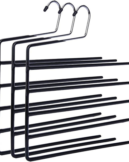 Nature Smile Pants Hangers 3pack, Heavy Duty Multi Layers Space Saving Slack Hangers,Non Slip 5 Tier Open-Ended Pants Hanger Closet Storage Organizer for Garden Flags Trousers Jeans Scarf