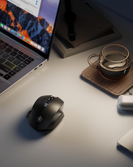 Uineer Wireless Bluetooth Mouse,[Upgraded] Rechargeable (BT 5.0/4.0+2.4G Hz),Computer Mouse with Visible Battery Level, 4 Adjustable DPI, Portable PC Mouse for MacBook Chromebook,Black