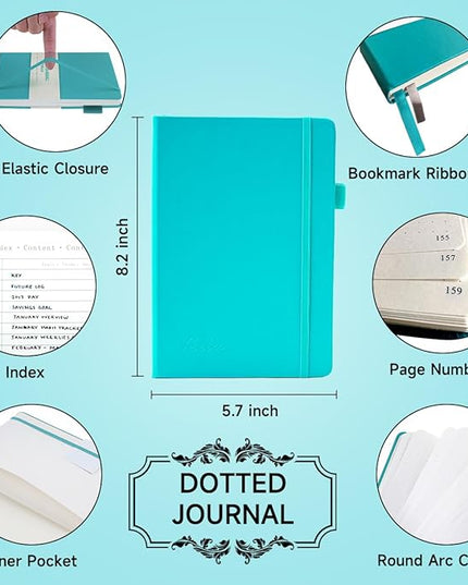 feela Dotted Journal Kit, Dot Grid Journal Hardcover Planner Notebook Set For Beginners Women Girls Note Taking with Journaling Supplies Stencils Stickers Pens Accessories, A5, 224 Pages, Teal
