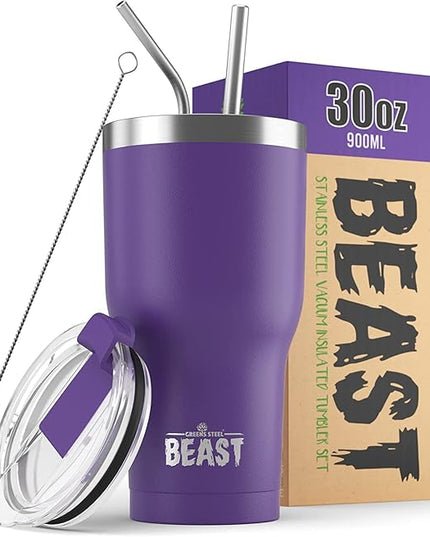 Beast 30 oz Tumbler Stainless Steel Vacuum Insulated Coffee Ice Cup Double Wall Travel Flask (Purple)