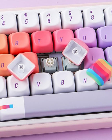 Tsungup MOA Profile Keycaps,131 Keys Gray Rainbow Candy Custom Keycaps,PBT Cute Dye Sub Key Caps Keyboard Keycap Set for MX Switches Mechanical