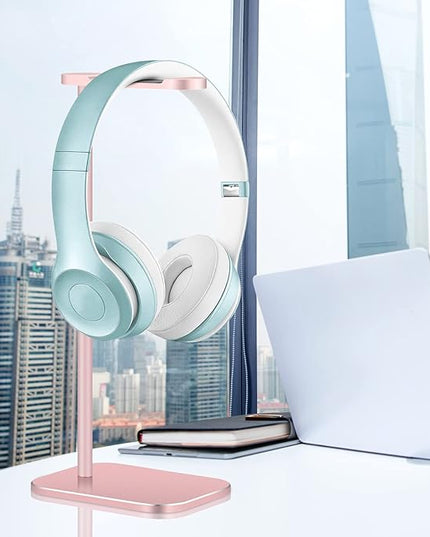 Headphone Stand Aluminum, Headset Holder with Solid Metal Base for Desk, Compatible with Most Headphones (Rose Gold)