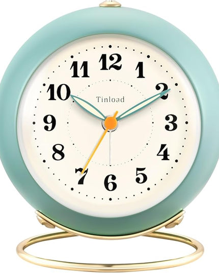 Tinload Analog Alarm Clock, Retro Simple Design Small Desk Clock with Manual Light, Battery Operated, Snooze, for Kids,Bedroom,Travel,Kitchen,Bedside Desktop(Green)