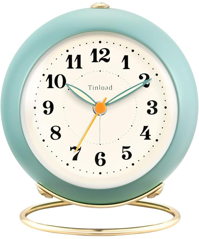 Tinload Analog Alarm Clock, Retro Simple Design Small Desk Clock with Manual Light, Battery Operated, Snooze, for Kids,Bedroom,Travel,Kitchen,Bedside Desktop(Green)