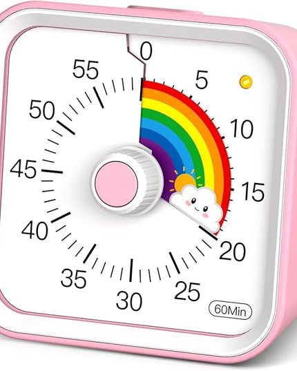 InfPokid Visual Timer for Kids with Pause Function, Cute Silent Timer with Rainbow for Classroom, Teaching, Task, Kitchen, 60 Minute Countdown Time Management for ADHD (Rainbow Pink)