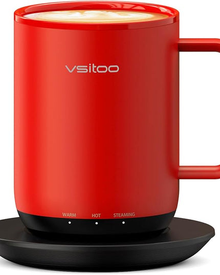 Vsitoo S3 Plus 14oz Heated Coffee Mug - Temperature Control Smart Mug with Mug Warmer, Auto-Sensing AI Heats Drinks to 120-150°F Hands-Free.Ideal for Home/Office/Gifts，Red