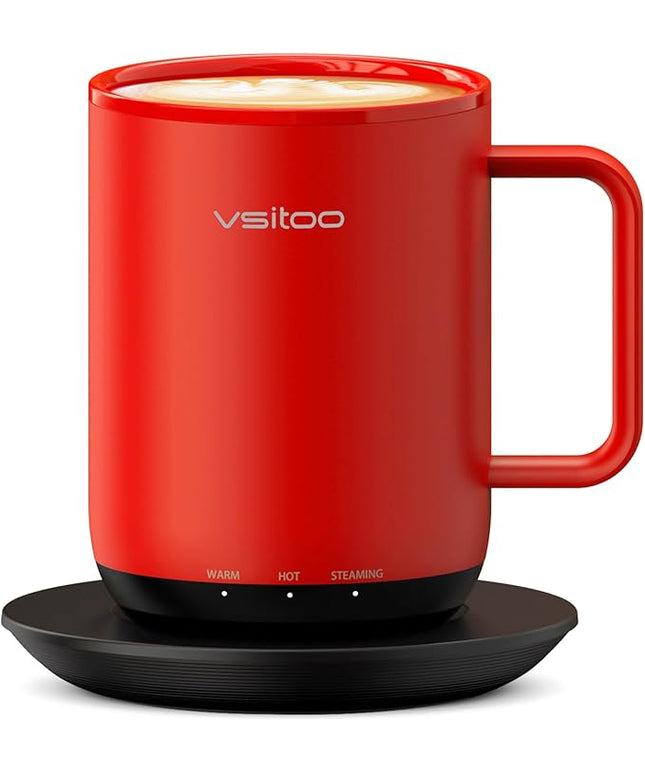 Vsitoo S3 Plus 14oz Heated Coffee Mug - Temperature Control Smart Mug with Mug Warmer, Auto-Sensing AI Heats Drinks to 120-150°F Hands-Free.Ideal for Home/Office/Gifts，Red