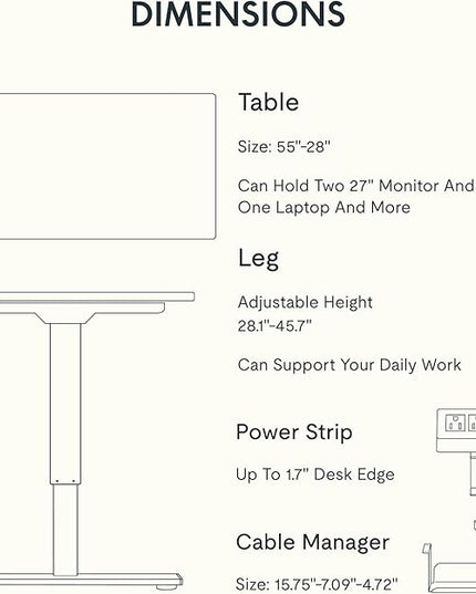 FLEXISPOT EN2 Whole-Piece Standing Desk with Clamp Power Strip, 55 x 28 Electric Stand Up Height Adjustable Desk with Cable Management (White Frame + 55" Marble Grey Top, 2 Packages)