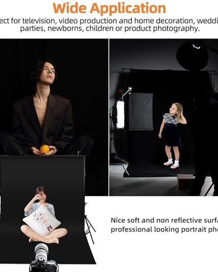 Black Backdrop for Photoshoot, 5x6.5ft Black Photo Backdrop Background, 1.5x2m Collapsible Fabric Backdrop Curtain, Portrait Back Drop Cloth, Content Creator Backdrops for Video Recording
