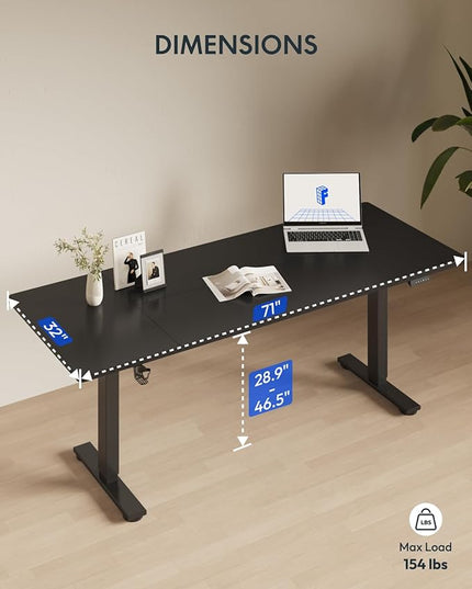 FLEXISPOT 71 x 32 Inch Large Standing Desk, Stand Up Desk with Splice Board, Rising Desks for Home Office, Office Desk with Headphone Hook (Black Frame + Black Top, 2 Packages)