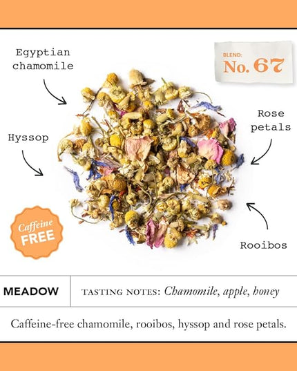 Steven Smith Teamaker Meadow No. 67, Chamomile, Rooibos, Hyssop & Rose Petals, Herbal Tea Blend, Caffeine-Free, Sugar-Free, Sustainably Grown, Tea Bags, 36 Sachets, 0.85oz each