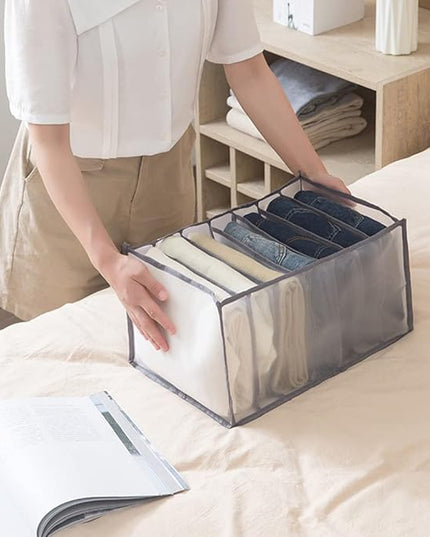 HSLFUAI Pack of 2 Wardrobe Clothes Organizer 7 grids Closet Organizers and Storage,Dresser Drawer Organizers for thin Pants,thin Jeans Organizer for Closet (Gray-7M-2PCS)