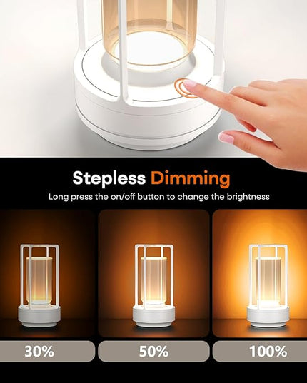 Portable Metal Table Lamp for Indoor/Outdoor ,Rechargeable Cordless LED Lamp, 3-Colour Infinitely Dimming Battery Powered Small Desk Lamp, Restaurant/Bedroom/Bar/Coffee/Camping Light (White Set of 2)