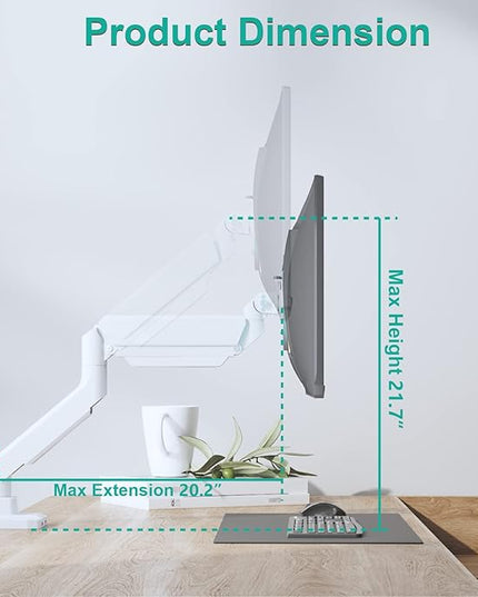 WALI Ultrawide Monitor Arm for 13 to 49 Inch Heavy Duty Curved Screens, Adjustable Gas Spring Single Monitor Desk Mount with 2 USB 3.0 Ports, Holds 33 lbs, 75x75/100x100 VESA, White (GSMU001-W)