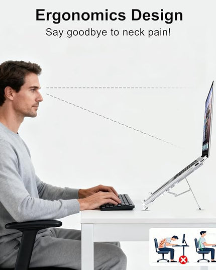 Laptop Stand for Desk, Ergonomic Portable Laptop Stand, Riser Holder Notebook Stands, Foldable Aluminum Computer Stand with Air, Pro, More 10-16” Laptops, Tablets, Phone