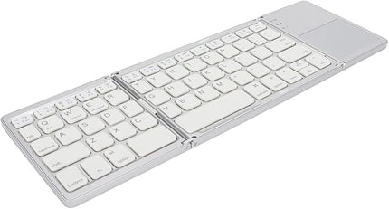 Gugxiom Foldable Wireless Keyboard with Touchpad, Foldable Design 63 Keys BT 3.0 Keyboard for Smartphone Tablet Laptop Travel, Mute, Pocket Size, USB Charging (Silver White)