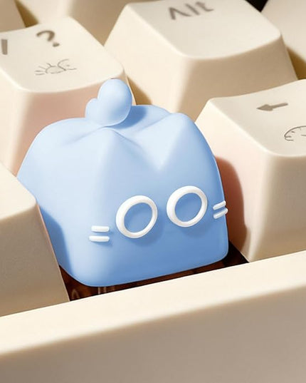 Artisan Keycaps, Cute Cat Custom Key Caps for MX Mechanical Keyboard, Resin Handmade 1U Replacement for Esc Arrow Keys (Blue cat)