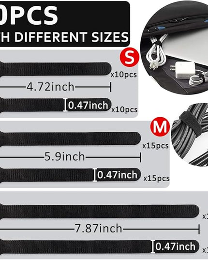 70pcs Cable Ties Reusable Black Wire Ties Cable Management Cord Ties Reusable for Electronics Hook and Loop Cable Ties for Computer 4 6 8 Inch