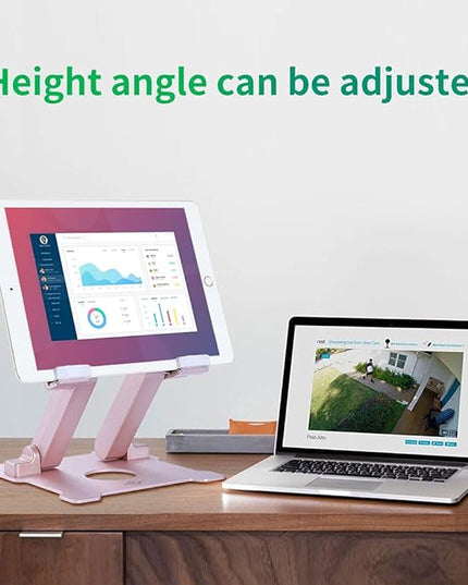 KABCON Tablet Stand,【Updated】 Adjustable Eye-Level Aluminum Solid Desktop Stand Holder,Compatible with iPad Series,Microsoft Surface Series,Samsung,Kindle Fire,Etc.Up to 15'' Tablets-Pink