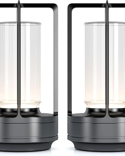 Portable Metal Table Lamp for Indoor/Outdoor ,Rechargeable Cordless LED Lamp, 3-Colour Infinitely Dimming Battery Powered Small Desk Lamp, Restaurant/Bedroom/Bar/Coffee/Camping Light (Grey Set of 2)