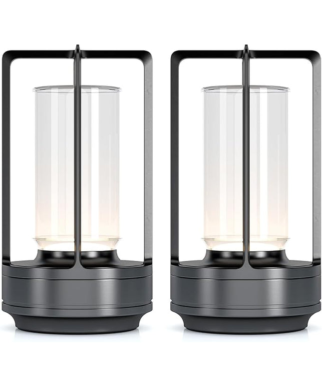 Portable Metal Table Lamp for Indoor/Outdoor ,Rechargeable Cordless LED Lamp, 3-Colour Infinitely Dimming Battery Powered Small Desk Lamp, Restaurant/Bedroom/Bar/Coffee/Camping Light (Grey Set of 2)